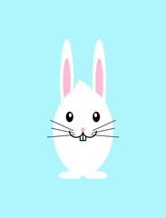White Easter bunny on blue background.