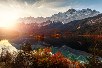 Wonderful sunset at the famous lake Eibsee
