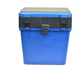 Winter fishing box on white background