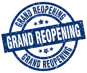 grand reopening blue round grunge stamp