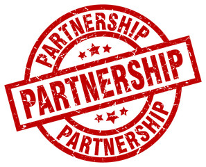 partnership round red grunge stamp