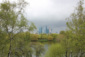 Obraz premium city landscape with lake and trees