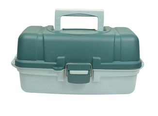 Box for fishing lures on white background