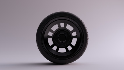 Obraz premium Black Alloy Rim Wheel Retro Wheel with a Semi Closed Design with Racing Tyre 3d illustration 3d render