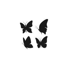 Butterfly flying black vector silhouette set. Butterflies flight realistic silhouette icons for decoration.