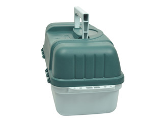 Box for fishing lures on white background