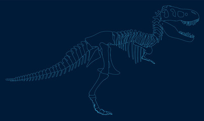 Contour of the dinosaur of the blue lines on a dark background. Side view. Vector illustration