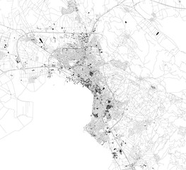 Satellite map of Thessaloniki, it is is the second-largest city in Greece. Map of streets and buildings of the town center. Europe