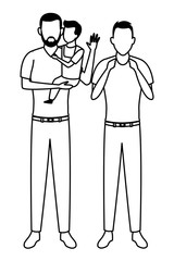 men with child avatar cartoon character in black and white
