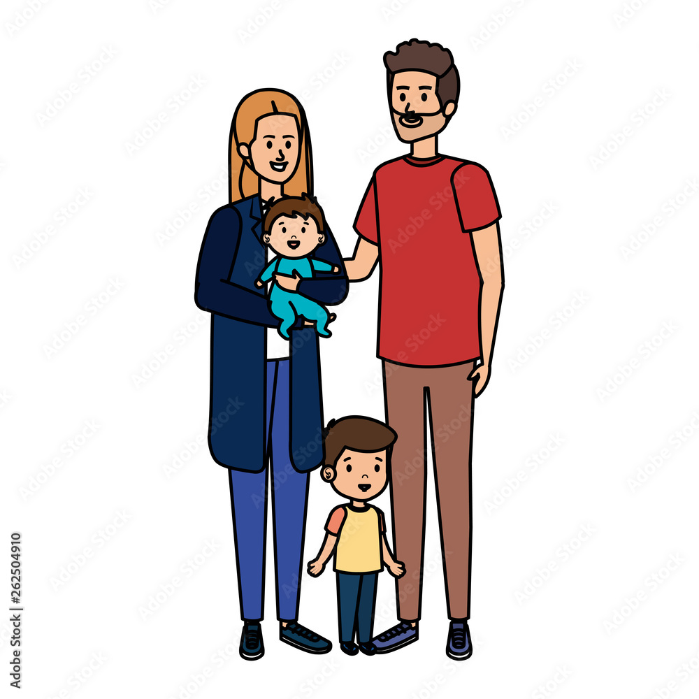 Poster young parents couple with son and baby