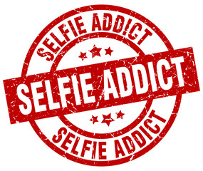 selfie addict round red grunge stamp