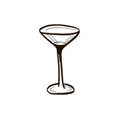 Wineglass. Simple doodle sketch. Hand drawn illustration black on white background.