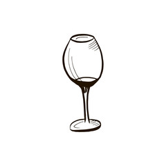 Wineglass. Simple doodle sketch. Hand drawn illustration black on white background.