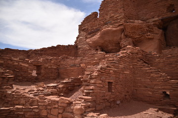 Flagstaff, AZ., U.S.A. June 5, 2018. Wupatki ruins of the Wupatki National Monument. Built circa 1040 to 1100 A.D. by the  Sinagua.  Approximately 100 people called Wupatki home by 1100 A.D. 