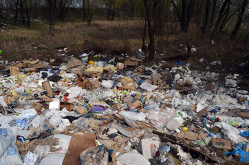 Spring landscape.Ecology of Ukraine. Nature near Ukrainian capital. Environmental contamination. Illegal junk dump. Near Kiev,Ukraine