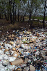 Spring landscape.Ecology of Ukraine. Nature near Ukrainian capital. Environmental contamination. Illegal junk dump. Near Kiev,Ukraine