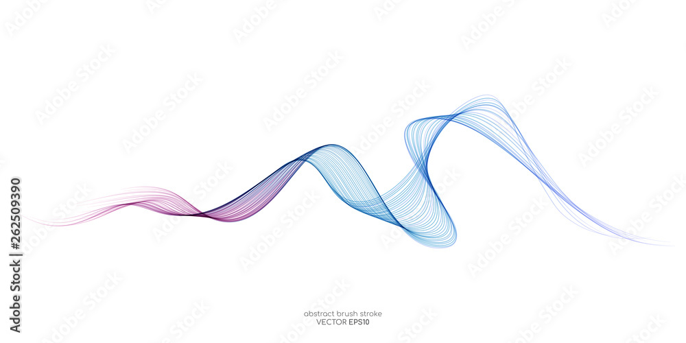 Poster Vector curved wave lines brush stroke colorful blue and pink isolated on white background for design element