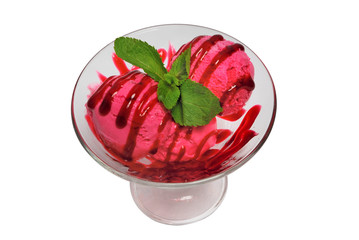 Ice cream in a glass, on a white background