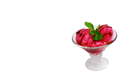 Ice cream in a glass, on a white background with space