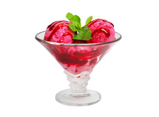 Ice cream in a glass, on a white background