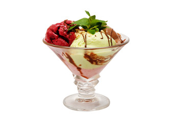 Ice cream in a glass, on a white background