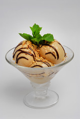 Ice cream in a glass, on a gray background