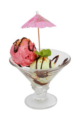 Ice cream in a glass, on a white background