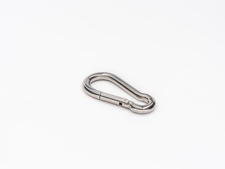 Stainless steel inox snap hook on white.