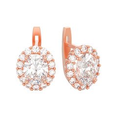 3D illustration isolated red rose gold diamond earrings with oval gemstone with hinged lock