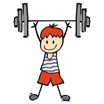 boy with dumbbells at gym, fitness, vector icon