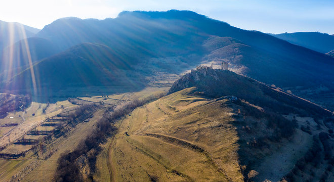Aerial view of the medieval fortress of Coltesti