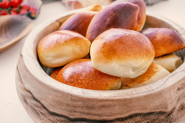 Freshly baked fragrant homemade small meat patties with an appetizing crust