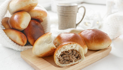 Freshly baked fragrant homemade small meat patties with an appetizing crust