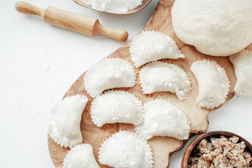 Homemade cooking dumplings with meat. Close-up. Selective focus