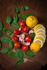 Vegetable on brown background. 