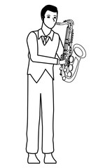 musician playing saxophone black and white