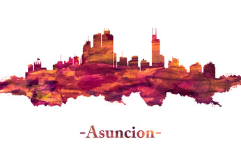 Obraz premium Asunción Paraguay skyline in Red
