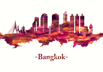 Naklejka premium Panoramę Bangkoku w Tajlandii w kolorze czerwonym