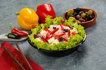 Delicious salad with tomato and mozzarella