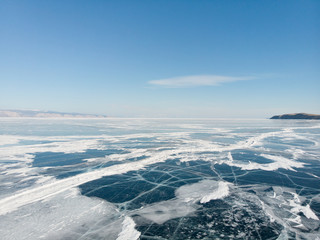 Cracks on the ice at the Baikal lake in Russia - Landscape