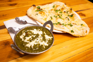Palak Paneer and Garlic Bread