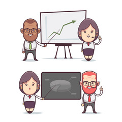 Cute Cartoon Characters. Office Team Giving a Presentation