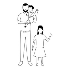 man with children black and white