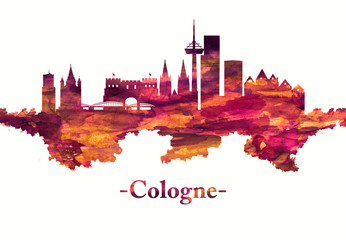 Cologne Germany skyline in red	 - obrazy, fototapety, plakaty