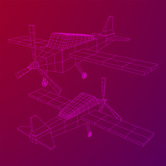 Plane Abstract polygonal wireframe airplane. Travel aircraft, tourism and vacation concept. Wireframe low poly mesh vector illustration