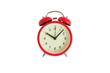 Red alarm clock on the isolated white background