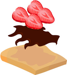 Toast with chocolate spread and strawberries. Ingredients for breakfast. Logo, menu, recipe.