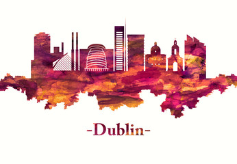 Naklejka premium Dublin Ireland skyline in red