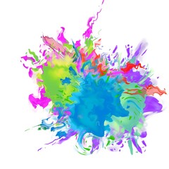 Abstract multi-colored spots of liquid, splashes of paint. White background. Modern illustration for design and decoration