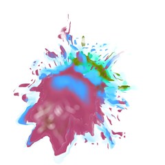 Abstract multi-colored spots of liquid, splashes of paint. White background. Modern illustration for design and decoration